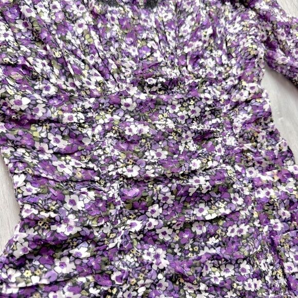 ASTR Purple Floral Ruched Long Sleeve Dress XS - Picture 6 of 8